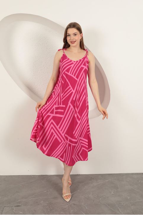 Viscose Fabric Striped Dress-Fuchsia