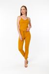 Knitwear Fabric Wide V Neck Long Full Fit Women'S Set 3 Pieces - Mustard