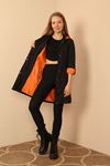 Bondig Fabric Hooded Long Women's Raincoat-Black/Orange