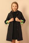 Bondig Fabric Hooded Long Women's Raincoat-Black/Green