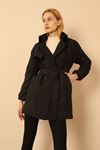 Jakar Fabric Onion Pattern Women Trench Coat-Black