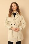 Jakar Fabric Onion Pattern Women Trench Coat-Stone