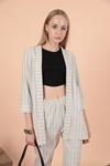 Striped linen jacket-Black