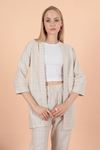 Striped linen jacket-Fuchia