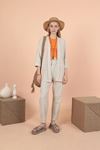 Striped linen jacket-Camel Brown