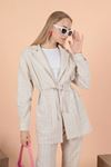 Linen Striped Women's Jacket-Fuchia