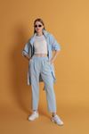 Straight Women's Baby Blue Trousers with Elastic Waist