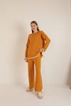 Women's Knitwear Suit with Line Detail-Mustard