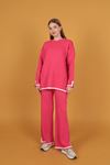 Women's Knitwear Suit with Line Detail-Fuchsia