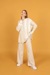 Ribbon Detail Women's Knitwear Suit-Beige