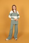 Half Herringbone Collar Women's Knitwear Suit-Mint