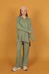 Women's Knitwear Suit with Shirt Collar-Mint