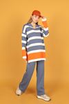 Tricot Fabric Striped Women's Suit-İndigo