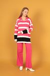 Tricot Fabric Striped Women's Suit-Fuchsia