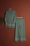 Half Herringbone Collar Line Detailed Women's Knitwear Suit-Mint