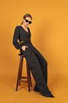 Striped Anvelop Blouse Wide Leg Trousers Set-Black