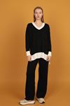 V Neck Women's Knitwear Suit-Black