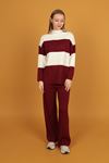 Half Herringbone Collar Women's Knitwear Suit-Burgundy