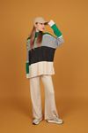 Half Herringbone Collar Colourful Women's Knitwear Suit-Beige