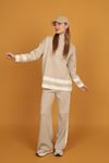 Women's Striped Side Knitwear Set-Stone