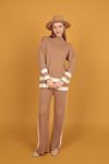 Women's Striped Knitwear Set-Camel