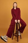 Women's Knitwear Suit with Shirt Collar-Burgundy