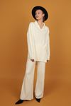 Women's Knitwear Suit with Shirt Collar-Ecru