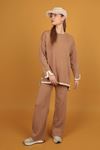 Women's Knitwear Suit with Line Detail-Mink