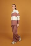 Half Herringbone Collar Women's Knitwear Suit-Light Pink