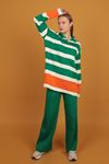 Tricot Fabric Striped Women's Suit-Green