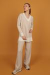 V Neck Women's Knitwear Suit-Stone 