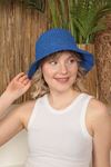 Hand Knitted Women's Straw Hat-Sax