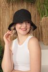 Hand Knitted Women's Straw Hat-Black