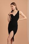 Knitwear Thick Wicking V-Neck Women's Dress-Black