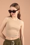 Camisole Fabric Halter Neck Women's Blouse-Beige