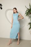 Knitwear Fabric Women's Crew Neck Dress-Light Blue