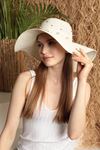 Women's Hat with Pearls On Straw-Ecru