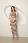 Knitwear Fabric Striped Women's Crop Set-Light Brown