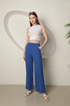 Muslin Fabric Wide Leg Women's Trousers-İndigo