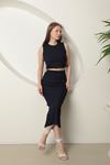 Knitwear Fabric Women's Skirt Crop Set-Black