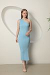 Knitwear Fabric One Shoulder Women's Dress-Baby Blue