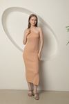 Knitwear Fabric One Shoulder Women's Dress-Beige