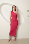 Knitwear Fabric One Shoulder Women's Dress-Fuchsia