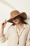 Straw Women's Hat with Pearls-Light Brown