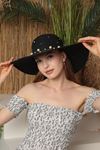 Straw Women's Hat with Pearls-Black