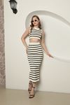 Knitwear Fabric Striped Women's Crop Set-Ecru