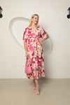 Viscose Fabric Flower Pattern Women's Dress-Fuchsia