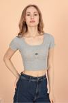 Eye Embroidered Short Sleeve Camisole Crop-Grey