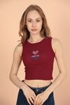 Game Over Embroidered Women's Blouse-Claret Red