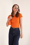 Camisole Fabric Short Sleeve Basic Women's Blouse-Orange